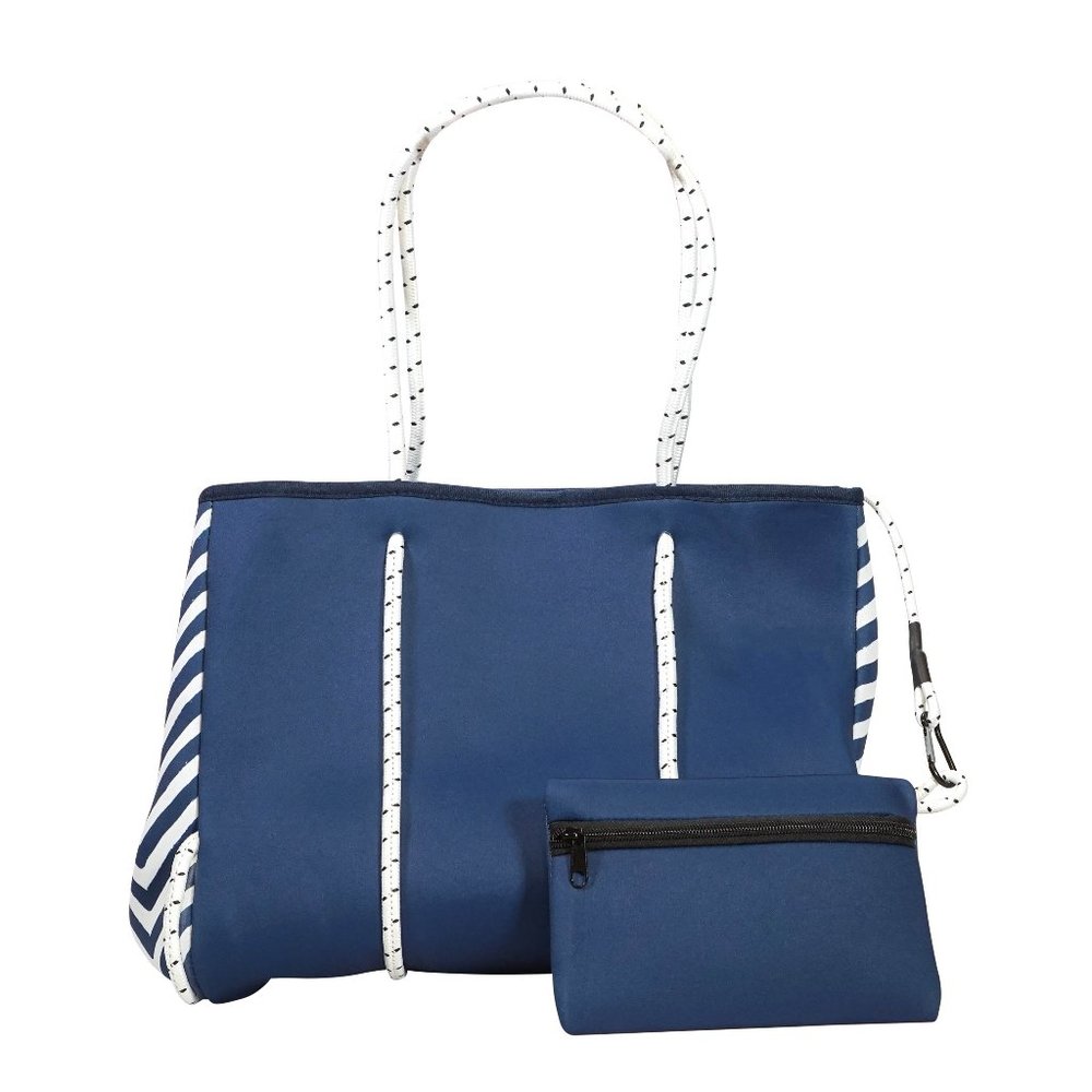 Navy Blue with White Stripes Neoprene Tote